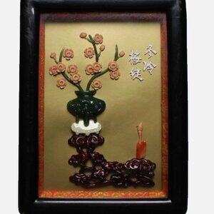 Vintage/Antique Imitation Jade Wall Plaque 3D Plum Blossom Flower Art 5x7